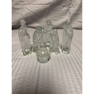 6 pc Vintage Christmas Clear‎ Crystal Glass Nativity Set 3-4.5in
